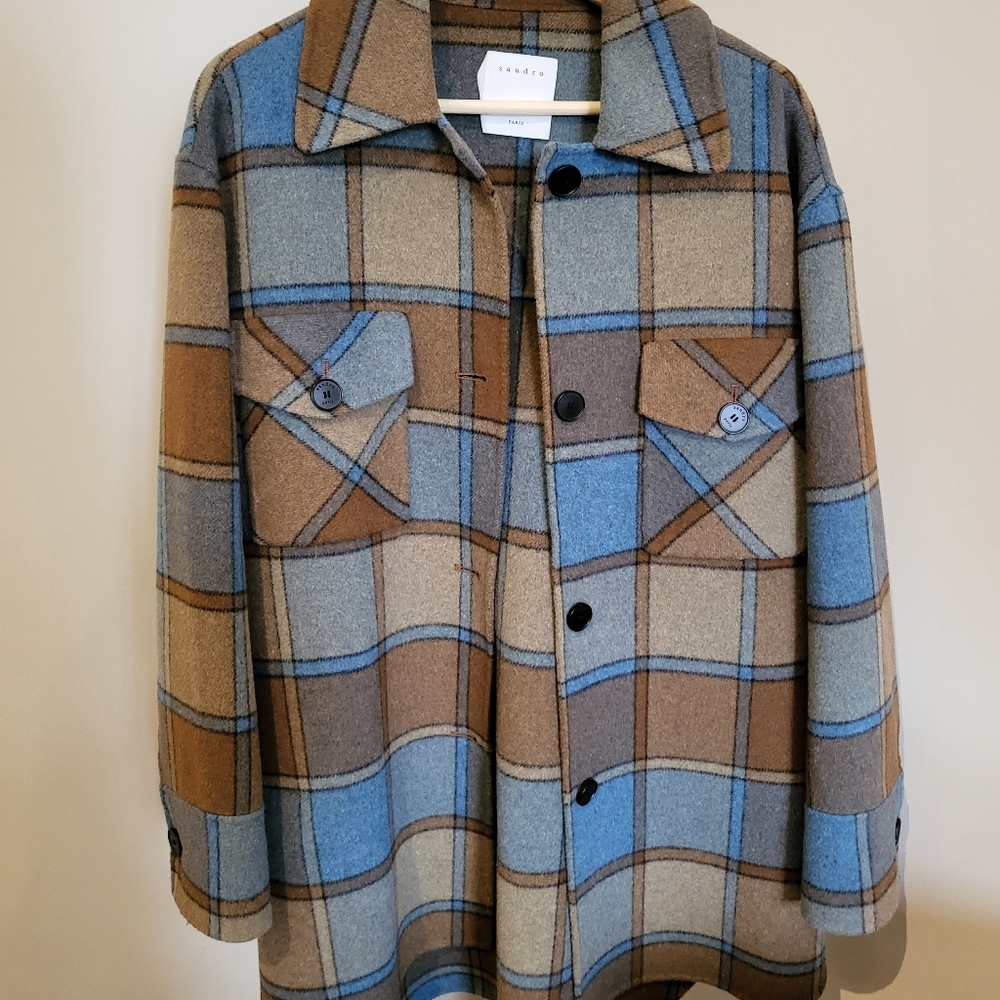Sandro Blue and Brown Plaid Jacket